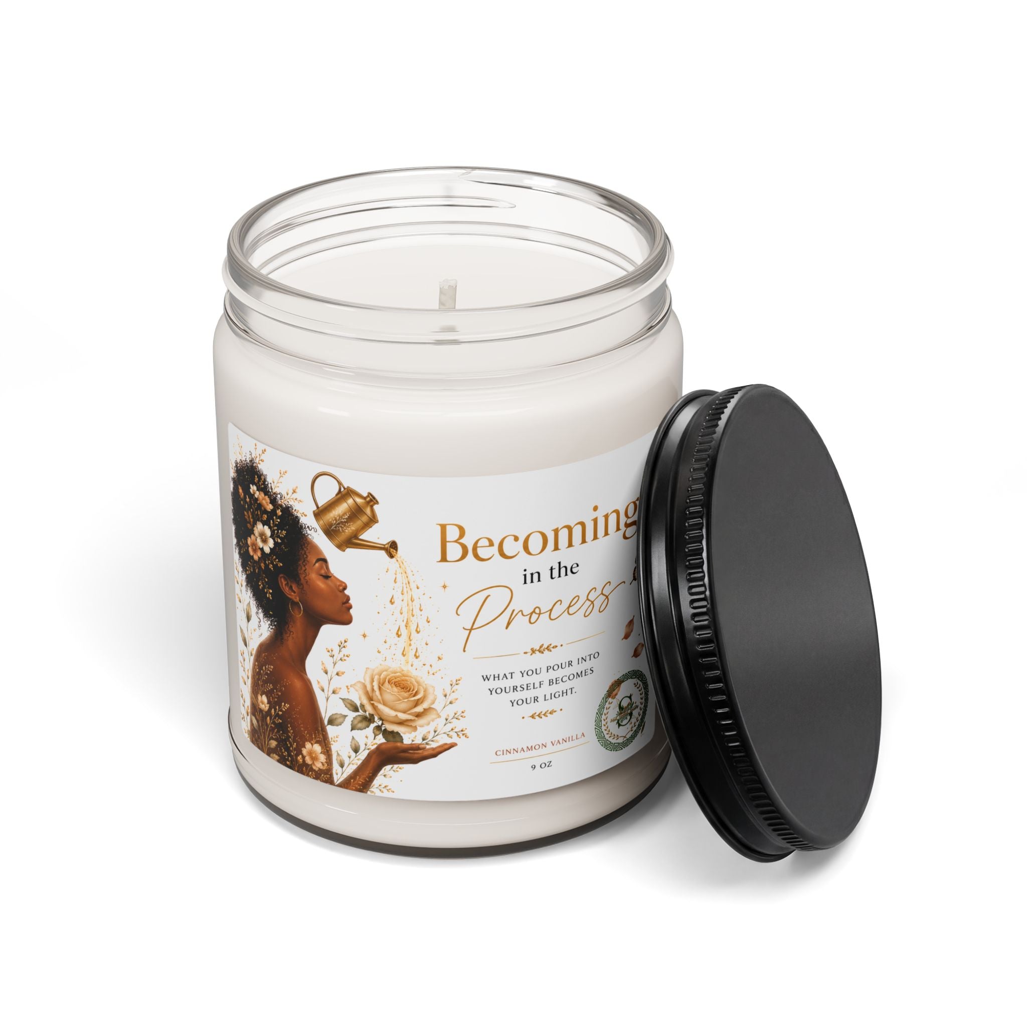 Becoming Collection Soy Candle | Cinnamon Vanilla Scented Candle (9oz) | Inspirational Self-Care Gift