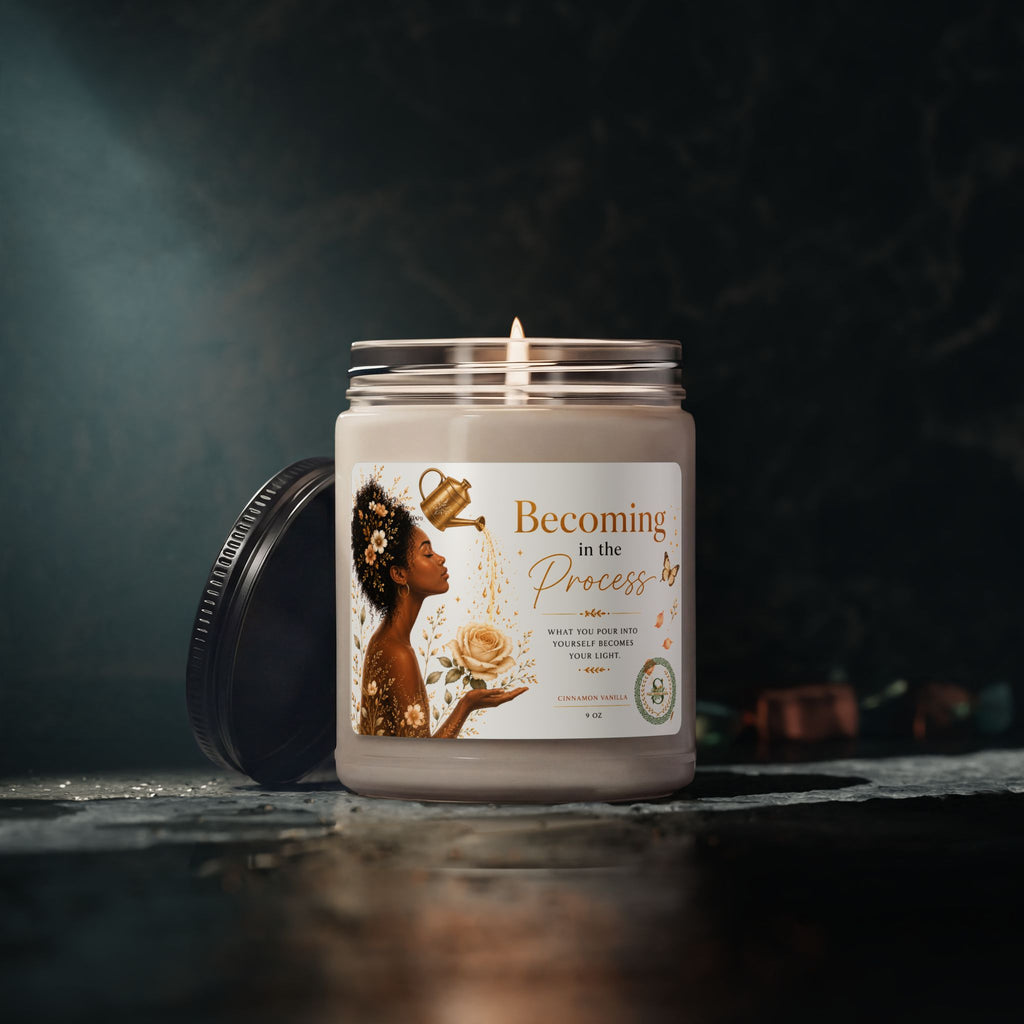 Becoming Collection Soy Candle | Cinnamon Vanilla Scented Candle (9oz) | Inspirational Self-Care Gift