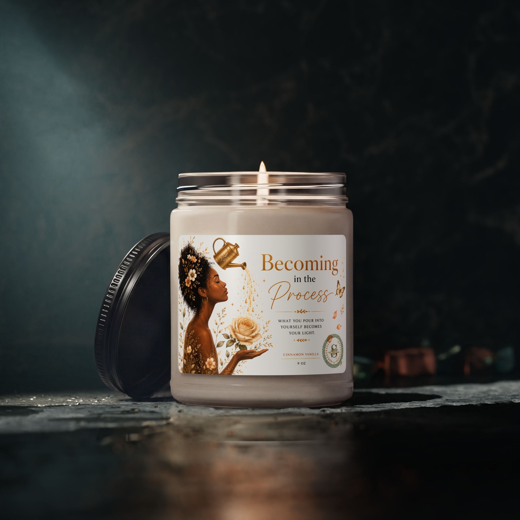Becoming Collection Soy Candle | Cinnamon Vanilla Scented Candle (9oz) | Inspirational Self-Care Gift