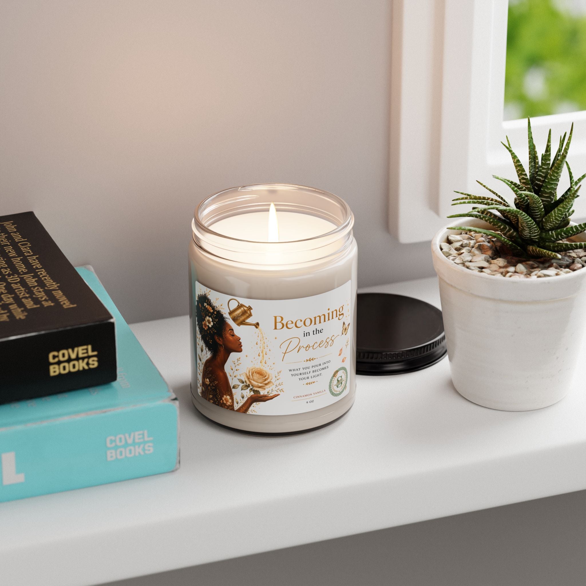 Becoming Collection Soy Candle | Cinnamon Vanilla Scented Candle (9oz) | Inspirational Self-Care Gift
