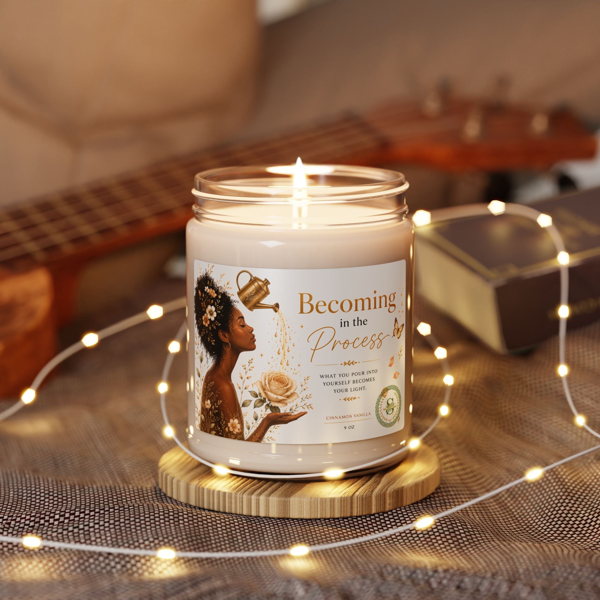 Becoming Collection Soy Candle | Cinnamon Vanilla Scented Candle (9oz) | Inspirational Self-Care Gift