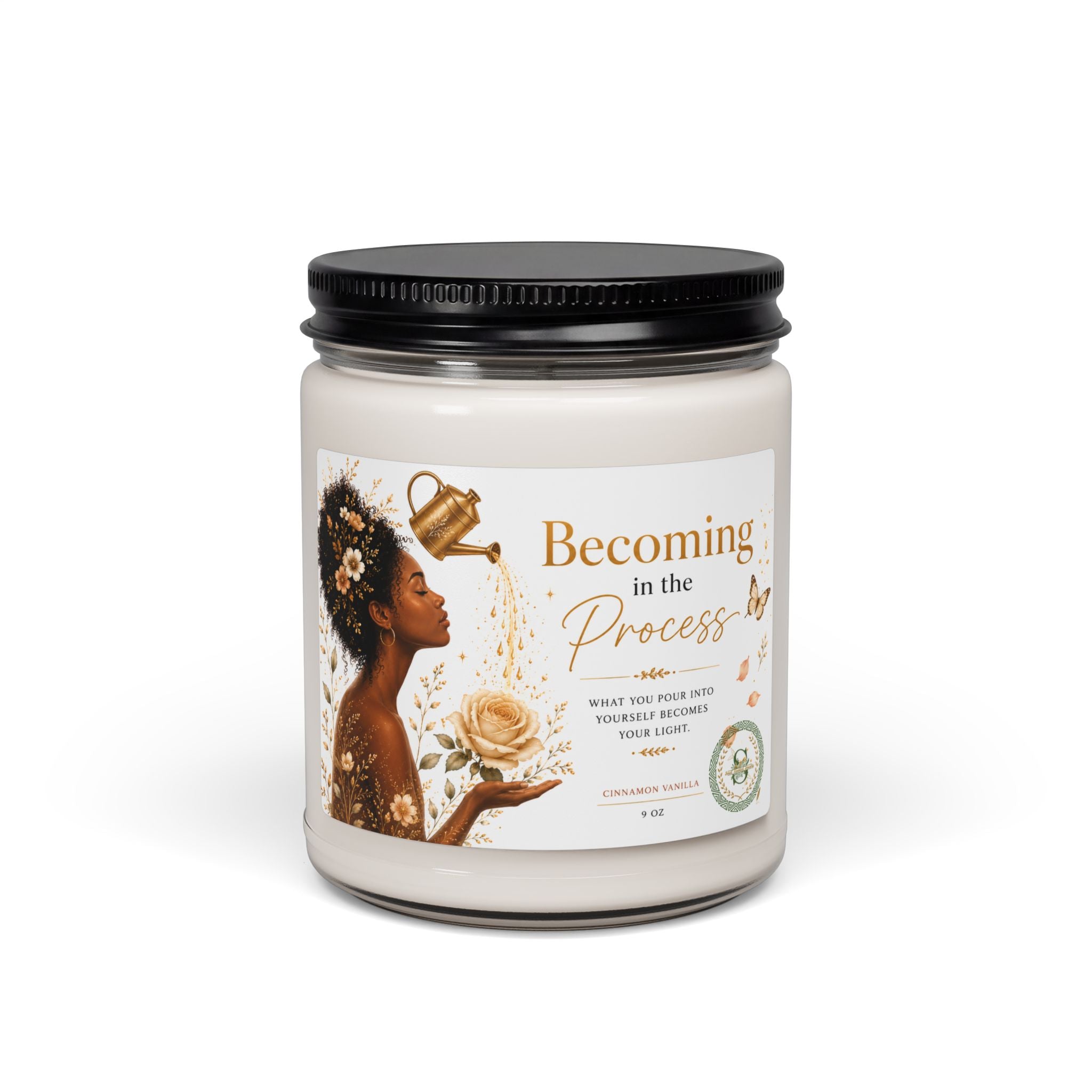 Becoming Collection Soy Candle | Cinnamon Vanilla Scented Candle (9oz) | Inspirational Self-Care Gift